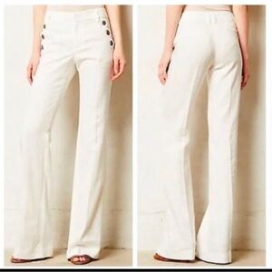Elevenses Anthropologie white linen sailor pants.